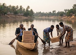 Même le transport par pirogue n’est pas exclu pour atteindre les bénéficiaires des Bibles gratuites